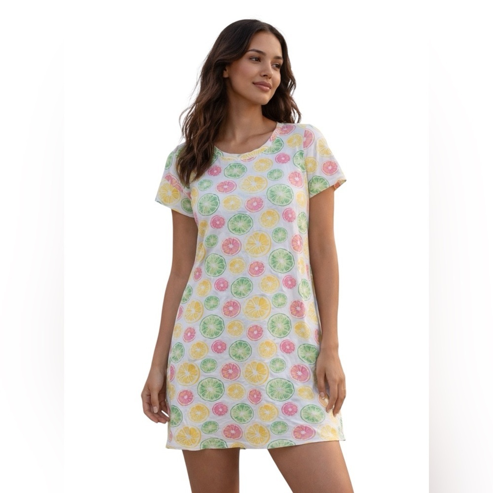 Jaclyn New York Citrus Print Buttery Soft Pajama Dress – Size Small